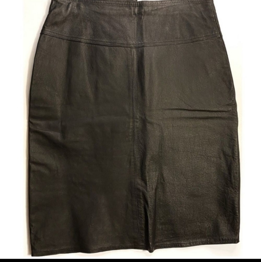 Killer Vintage 90s Black Genuine Leather High Waist Pencil Skirt